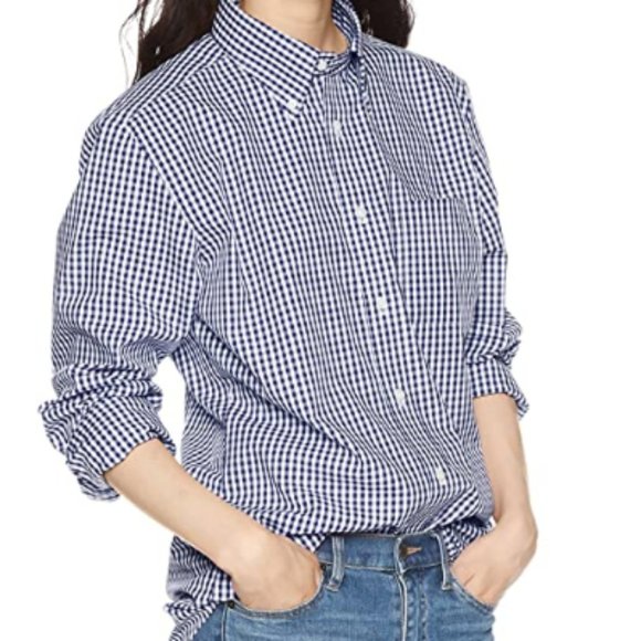 [Monblance] Striped Check Button Collar Shirt CM25 - Picture 2 of 3
